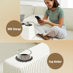 English Elm L-Shaped 6-Seater Corduroy Sofa With Storage, Usb Charging & Flexible Configuration For Comfort W680S00055