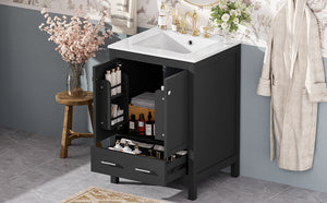 English Elm 24-inch Modern Bathroom Vanity with Ceramic Sink, Soft-Close Doors, Drawer Divider & Ample Storage Black N729P299440B