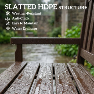 English Elm Lawn Curved Hdpe Outdoor Bench Wood Grain Slatted Two Person Patio Seating Brown T3971P475981