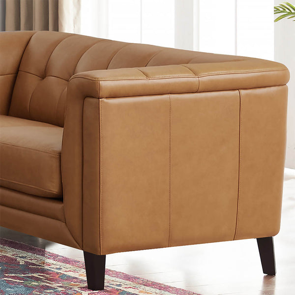 English Elm Arvo Leather Loveseat with Top-Grain Seating, Pocket Coil Cushions, Feather-Memory Comfort, Durable Frame Cognac B2705P326721