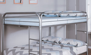 English Elm Full Over Full Metal Bunk Bed In Silver Finish - Space-Saving, Stylish Design With Angled Ladder B2741S00309