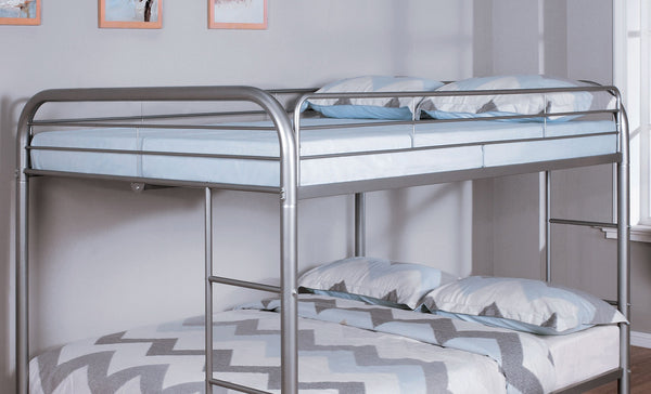 English Elm Full Over Full Metal Bunk Bed In Silver Finish - Space-Saving, Stylish Design With Angled Ladder B2741S00309