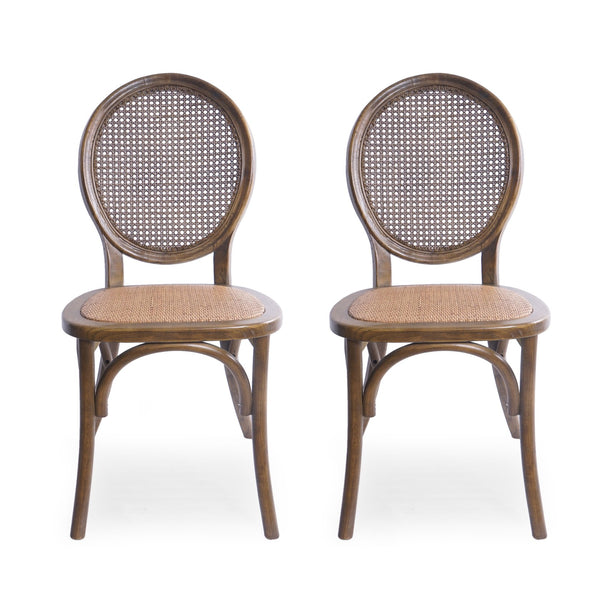 English Elm Dining Chairs Set of 2 Solid Elm Wood with Pressed Cane Mid-century Style 66146.00
