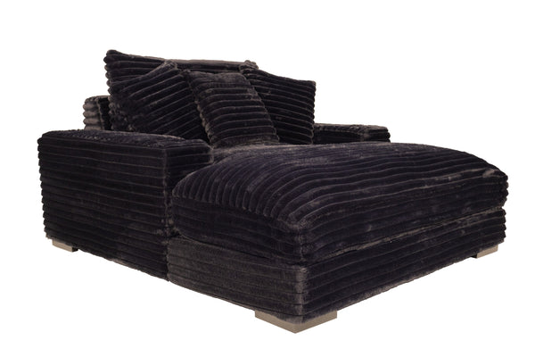 English Elm Modern Fur-Like Jumbo Corduroy Chaise Lounge with Cup Holders USB Port Plush Pillows Wooden Legs Black 59 L x 21 W x 68 H B011P396711