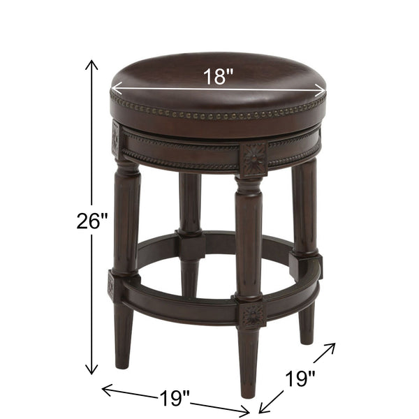 English Elm 26in. Faux Leather Swivel Barstool Nailhead Trim Carved Wood Counter Height Kitchen B2751P436436