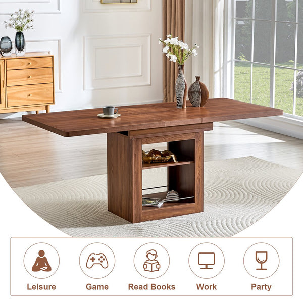 English Elm Scalable Extendable Dining Set Four Chairs Linen Upholstered Walnut Base Modern Walnut+Black,Warm Grey W1151S04717