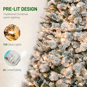 English Elm 9 Ft Flocked Fraser Fir Artificial Tree with 750 Warm White Lights Holiday Decor T3971S00075