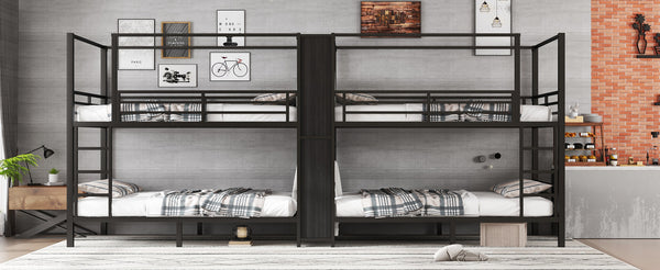 English Elm Full Size Quadruple Metal Bunk Bed With Storage & Wardrobe - Sturdy Design For Space-Saving Comfort W1580S00155