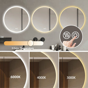 English Elm 32'' LED Round Mirror with Lights, Anti-Fog Touch Vanity, 3-Color Dimmable, Explosion-Proof Edge W2709P242511