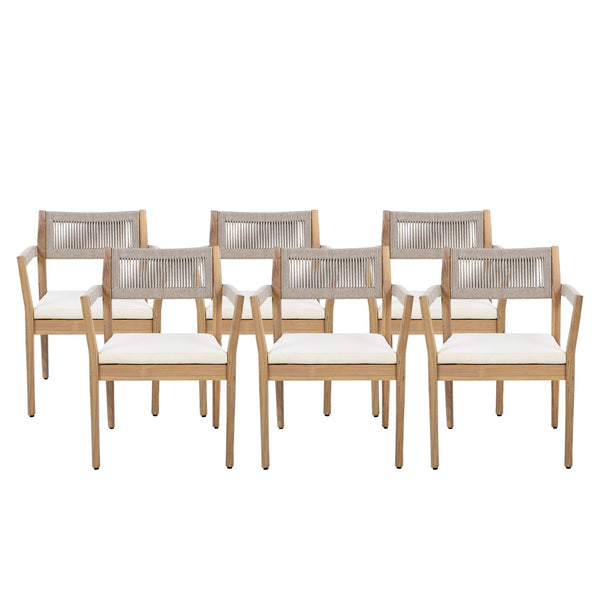 English Elm Christopher Knight Home® - Braided Acacia Wood Outdoor Dining Chairs Set Of 4 – Stylish Teak Finish, Cream Cushions & Armrests N770P286668C004