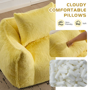 English Elm Giant Ultra Soft Fluffy Loveseat Bean Bag Sofa for Adults, Oversized Shredded Foam Couch with Pillows Yellow W3723P353896
