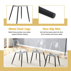English Elm Table Oval Tempered Glass Dining Set Seats Six with Transparent Acrylic Chairs Luxe Style W1151S04761