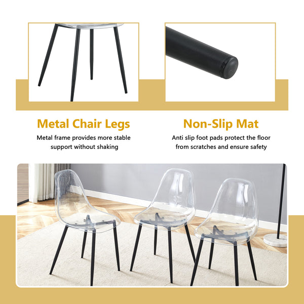 English Elm Table Oval Tempered Glass Dining Set Seats Six with Transparent Acrylic Chairs Luxe Style W1151S04761