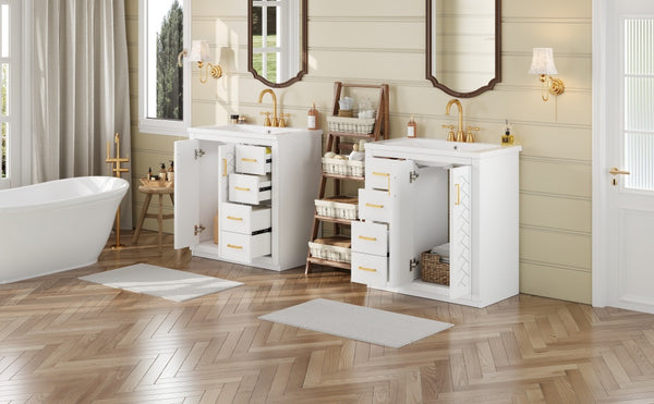English Elm 60'' Bathroom Vanity Set With Soft-Close Drawers, Elegant Ceramic Sink & Ample Storage Space N710SS00002K