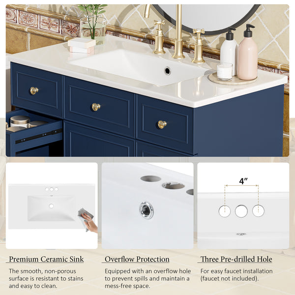 English Elm 36" 36-inch Transitional Bathroom Vanity with Ceramic Basin, Solid Wood Frame, Soft-Close Storage Elegance Blue N729P255663C