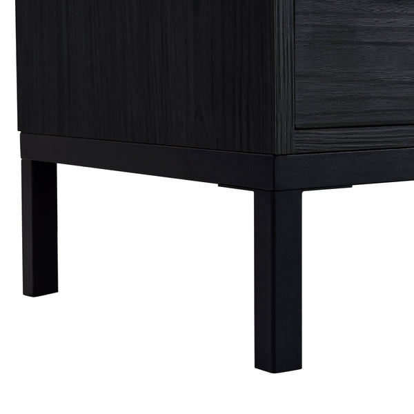 English Elm 60'' Tall Display Cabinet with LED Lighting, Tempered Glass Doors, 4 Adjustable Shelves & Drawers Black N845P261801B