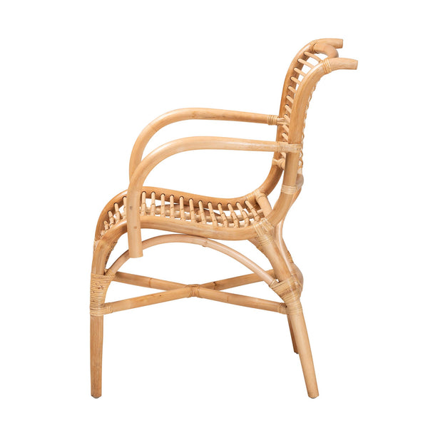 English Elm Modern Woven Rattan Accent Chair Openwork Lattice Frame for Sunroom or Bedroom B2750P420383