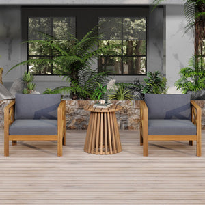 English Elm Christopher Knight Home® - Patio Conversation Set - Elegant Acacia Wood Chairs & Teak-Finish Side Table With Cushions, Outdoor Comfort N770P264304G_N770P313252L