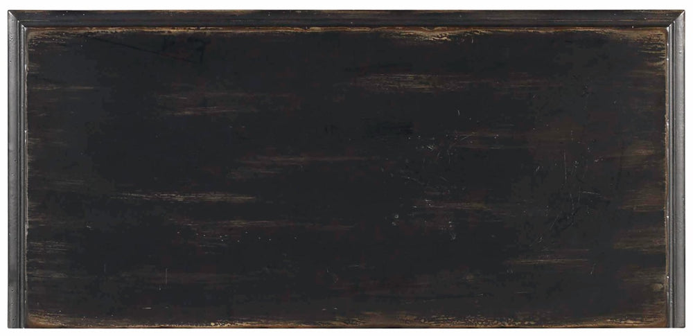 Hooker Furniture Chest Black Hand-Painted Distressed Console With Turned Legs, Ring Pulls & Adjustable Shelf For Entryway 500-50-904