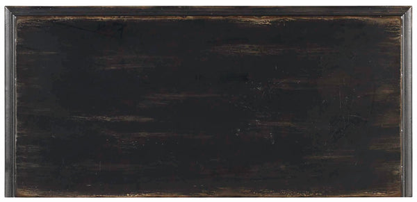 Hooker Furniture Chest Black Hand-Painted Distressed Console With Turned Legs, Ring Pulls & Adjustable Shelf For Entryway 500-50-904