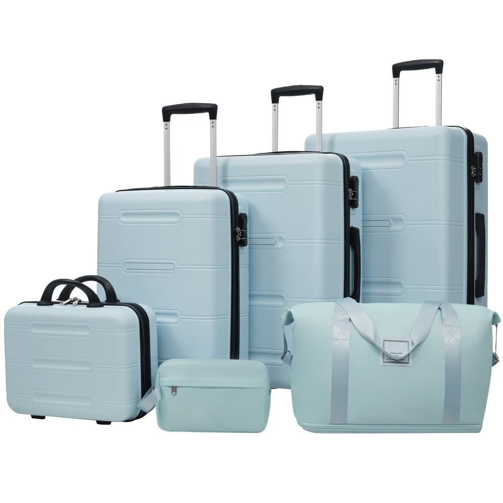 English Elm 6 Piece Hardshell Abs Travel Set with Spinner Wheels Combination Lock and Toiletry Bag Light Blue N732P391465N