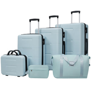 English Elm 6 Piece Hardshell Abs Travel Set with Spinner Wheels Combination Lock and Toiletry Bag Light Blue N732P391465N