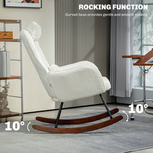 English Elm Nordic High Back Rocking Chair Teddy Fleece Lumbar Support Beech Wood Reading Nook T3971P405982