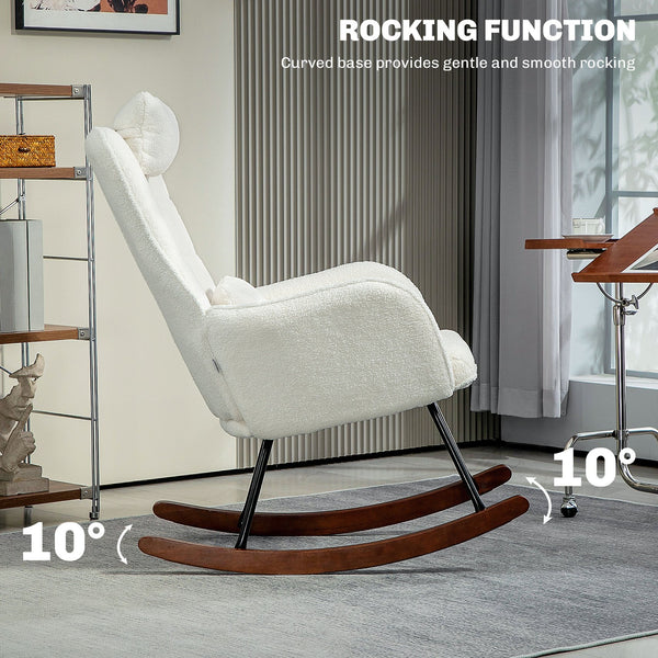 English Elm Nordic High Back Rocking Chair Teddy Fleece Lumbar Support Beech Wood Reading Nook T3971P405982