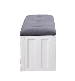English Elm Cargo Industrial Storage Bench with Padded Seat, Metal Doors & Open Compartment for Entryway Decor Gray,White 61 L x 19 W x 10 H B2726P263373