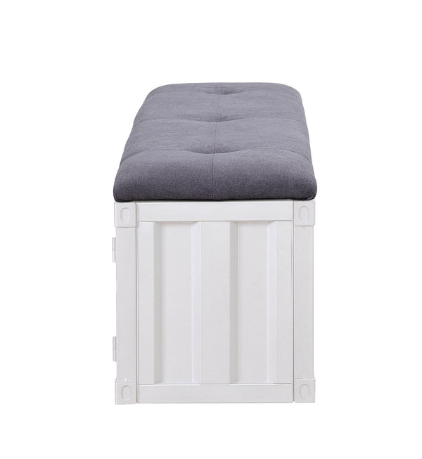 English Elm Cargo Industrial Storage Bench with Padded Seat, Metal Doors & Open Compartment for Entryway Decor Gray,White 61 L x 19 W x 10 H B2726P263373