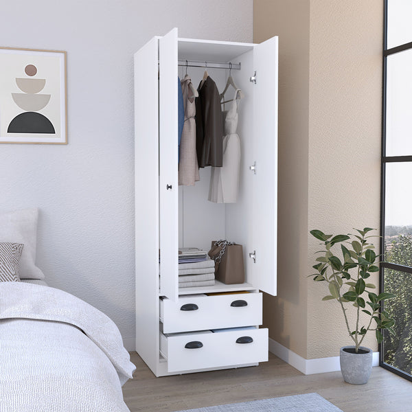 English Elm St Monans Armoire White with Double Door, Hanging Rod & Two Spacious Drawers for Bedrooms B200S00372