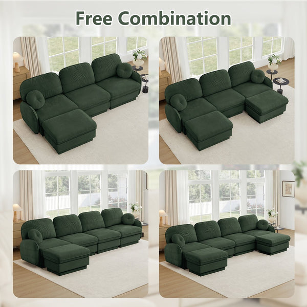 English Elm Chenille Cloud Modular U-shaped Sectional Sofa with Quilted Cushions for Living Room Green W714S01767