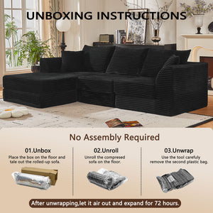 English Elm 102" Modular Cloud Sectional Corduroy Sofa with Reversible Chaise for Living Room Black W5638S00003