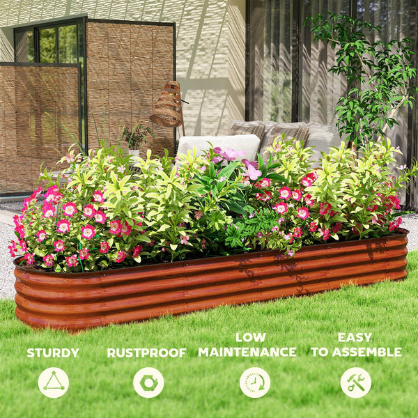 English Elm Metal Galvanized Steel Raised Garden Bed with Rubber Safety Edge for Outdoor Planting Dark Brown T3971P423843