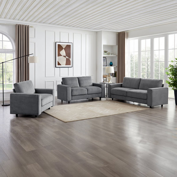 English Elm Modern Minimalist Corduroy Sectional Sofa Set – Elegant Grey Comfort For Stylish Living Spaces B347S00009
