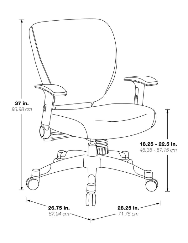 OSP Home Furnishings Padded Managers Chair with Mesh Back Lumbar Support and Ergonomic Synchro Tilt Control 5200W-2M
