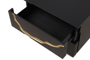 English Elm Contemporary Black Gold Nightstand Dovetail Drawers Felt Lined Solid Wood Bedroom B2741P435902