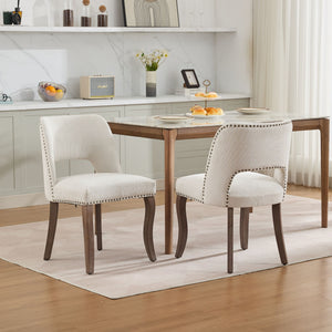 English Elm Wooden Modern Fabric Dining Chairs Set of 2 with Dual-Rebound Cushion & Curved Solid Wood Legs for Stylish Comfort Beige W1143P372912
