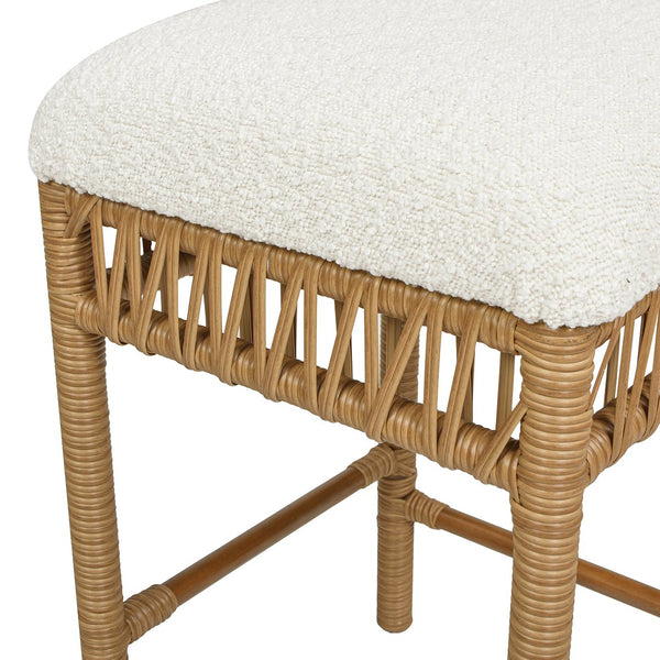 English Elm Jennifer Taylor Home - Lucia Handcrafted 25.5" Backless Boucle Counter Stool – Eco Resin Rattan Frame, Ivory White Comfort B2719P238395
