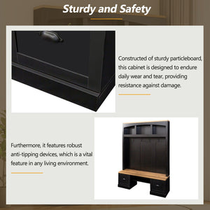 English Elm On-Trend Farmhouse 4-In-1 Hall Tree With Bench, Hooks & Shelves - Rustic Storage For Entryway Spaces N721S000038B-GIGA