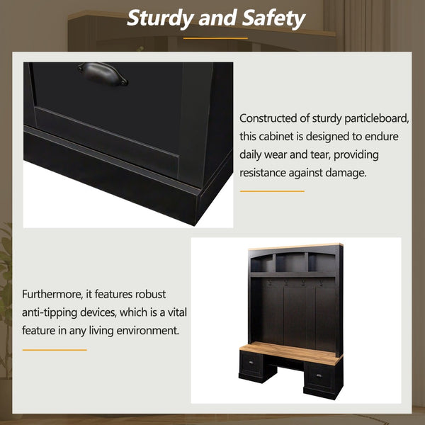 English Elm On-Trend Farmhouse 4-In-1 Hall Tree With Bench, Hooks & Shelves - Rustic Storage For Entryway Spaces N721S000038B-GIGA