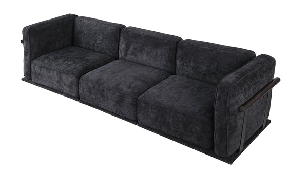 English Elm 102 Inch Linen Modular Sectional Sofa with Hidden Storage and Cloud Cushion Comfort Black W1099S00192