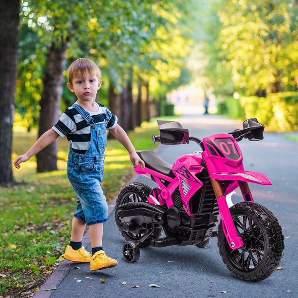 English Elm Qaba Kids Electric Dirt Bike 6v Battery Powered Ride on with Training Wheels Ages 3 to 8 Pink W2225P249809