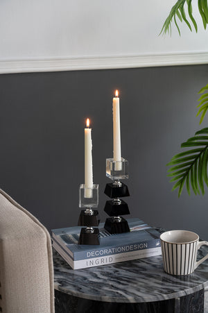 English Elm 2.4X2.4X5.9" Elegant Black And Clear Two-Tiered Square Candle Holder For Modern Home Décor Accents W2078P390744