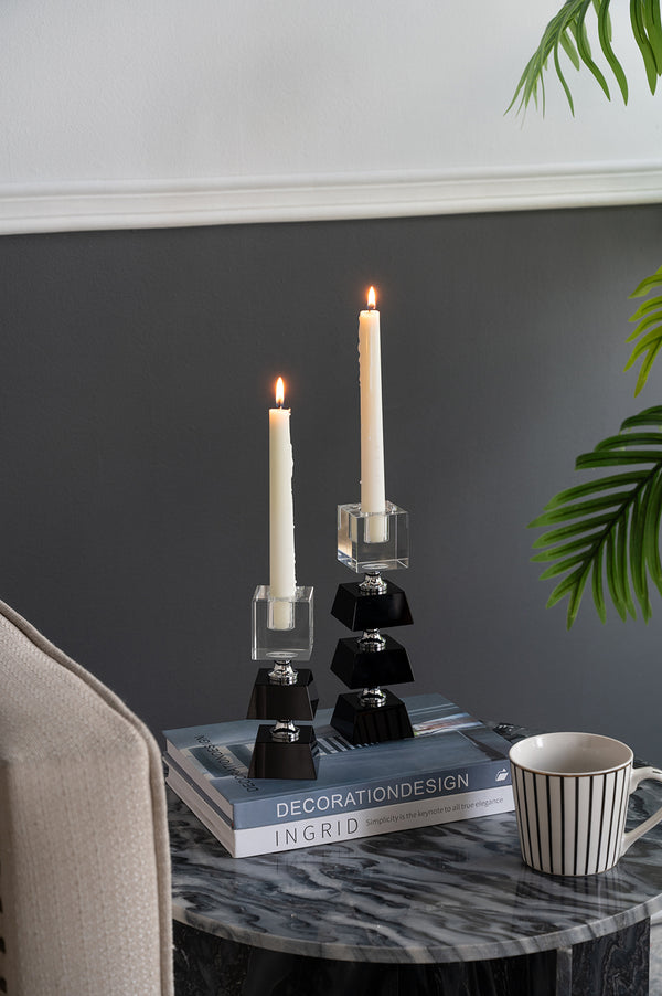 English Elm 2.4X2.4X5.9" Elegant Black And Clear Two-Tiered Square Candle Holder For Modern Home Décor Accents W2078P390744