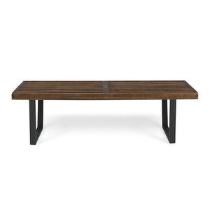 English Elm Joa Acacia Wood Outdoor Dining Bench with Iron Legs Seats Three Modern Patio 63351.00BDBRNMP1