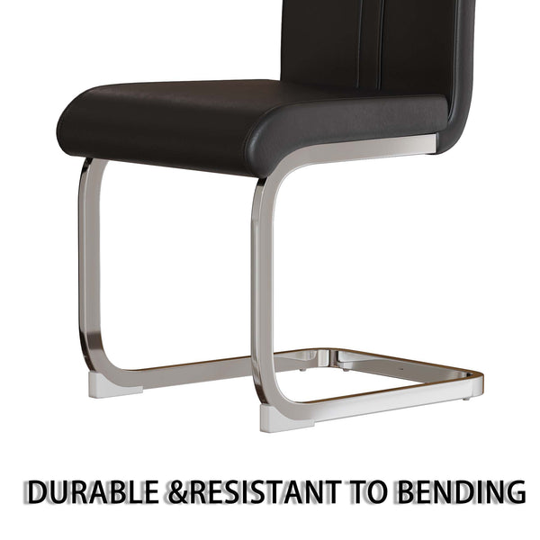 English Elm 63" Modern Brown Mdf Dining Table Set With 4 Pu Armless Chairs & Silver Legs – Stylish Comfort! W2189S00672