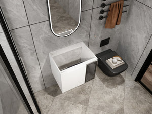 English Elm 24" Floating Bathroom Vanity Glossy White Plywood Cabinet with Grey Glass Doors W999P387157