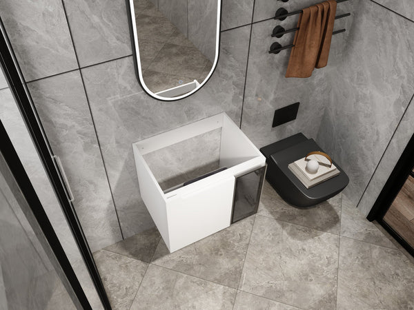 English Elm 24" Floating Bathroom Vanity Glossy White Plywood Cabinet with Grey Glass Doors W999P387157