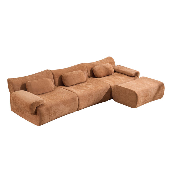English Elm Modular Chenille Deep Seat Sectional Sofa with Bamboo Frame for Living Room Lounge Orange W1829S00070